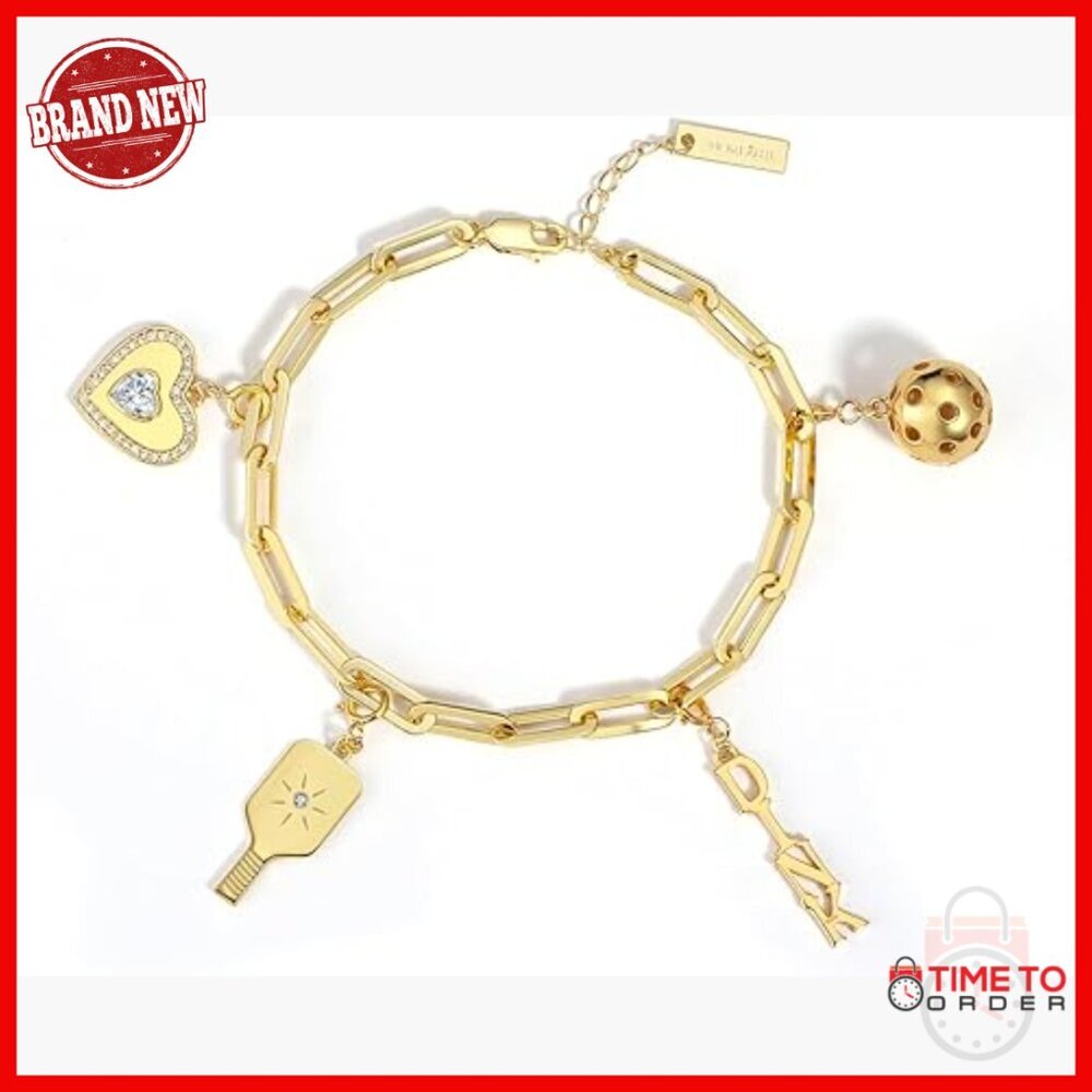 Sterling Silver Charm Bracelet with 4 Pickleball Charms, 7 Inch Length